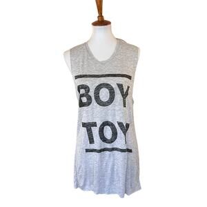 Zoe Karssen "Boy Toy" Tank Top | Graphic Tee | Gray Viscose Muscle Shirt S